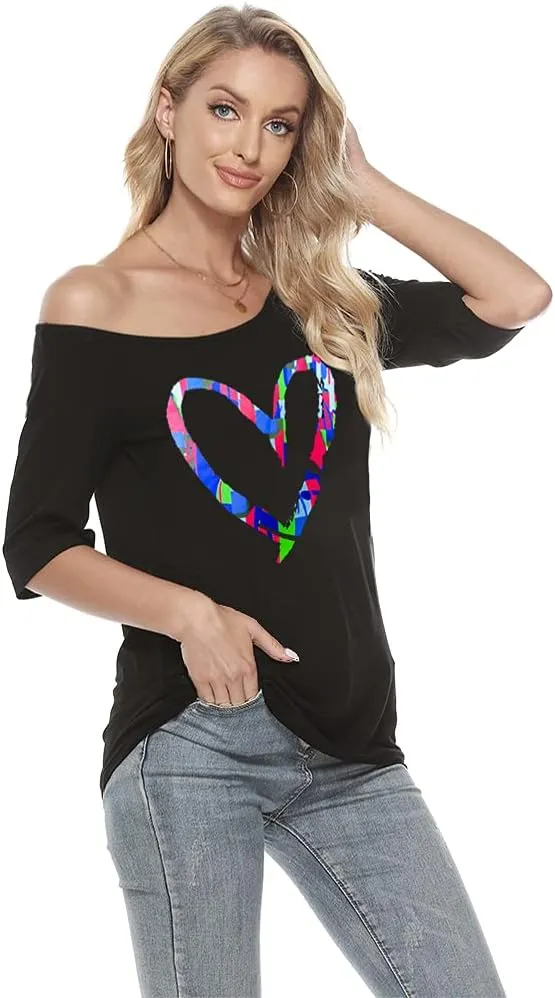 MAGICMK Women Casual Plus Size Lips Print Off Shoulder T-Shirt Tops