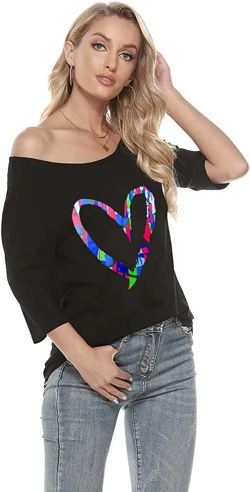 MAGICMK Women Casual Plus Size Lips Print Off Shoulder T-Shirt Tops
