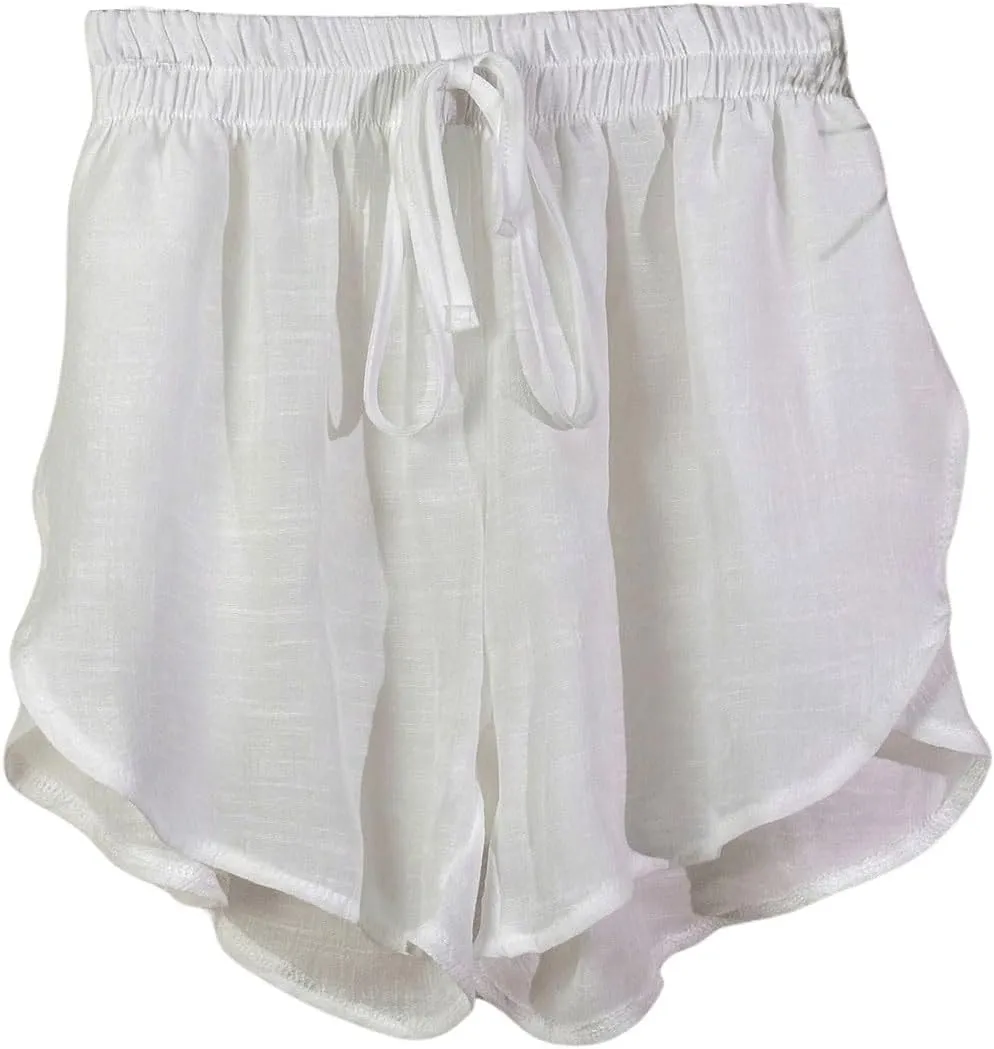 MakeMeChic Women's Drawstring Waist Bikini Cover Up Solid See Through Split Hem Beach Cover Up Shorts