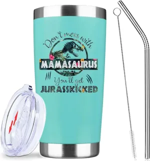 Mamasaurus Cup,Tumbler,Mama Water Bottle,Gift for Mom From Daughter Son Husband- 20 OZ Insulated Tumbler Cups with Lid Straw - Mom Birthday Gifts,Gifts for Best Mother Ever From Daughter Son