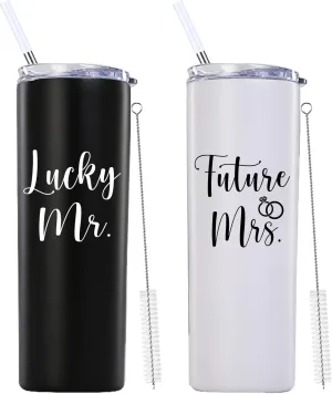 Mamihlap Lucky Mr Future Mrs Skinny Tumbler.Engagement Wedding Bride To Be Newly Engaged Bridal Shower Gifts for Couples.Couple Gift for Fiancee Fiance Bride Groom Mr Mrs.(20oz Black&White)