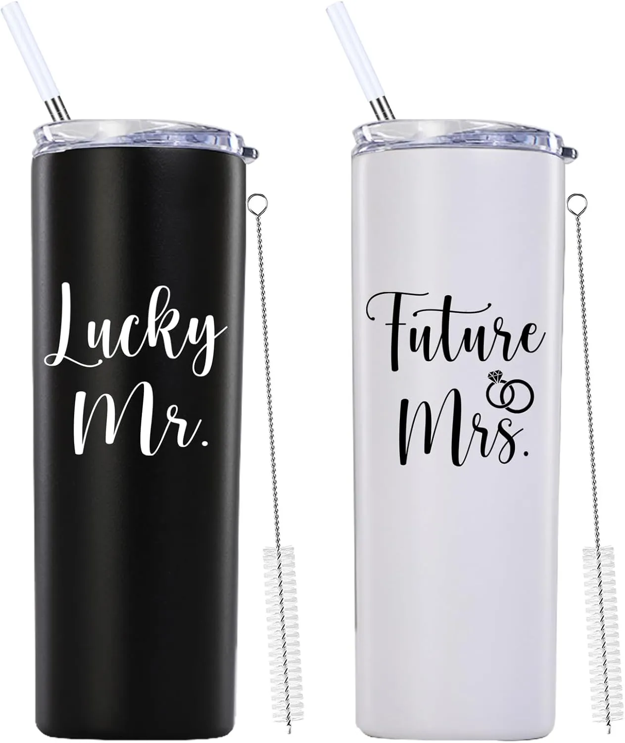 Mamihlap Lucky Mr Future Mrs Skinny Tumbler.Engagement Wedding Bride To Be Newly Engaged Bridal Shower Gifts for Couples.Couple Gift for Fiancee Fiance Bride Groom Mr Mrs.(20oz Black&White)