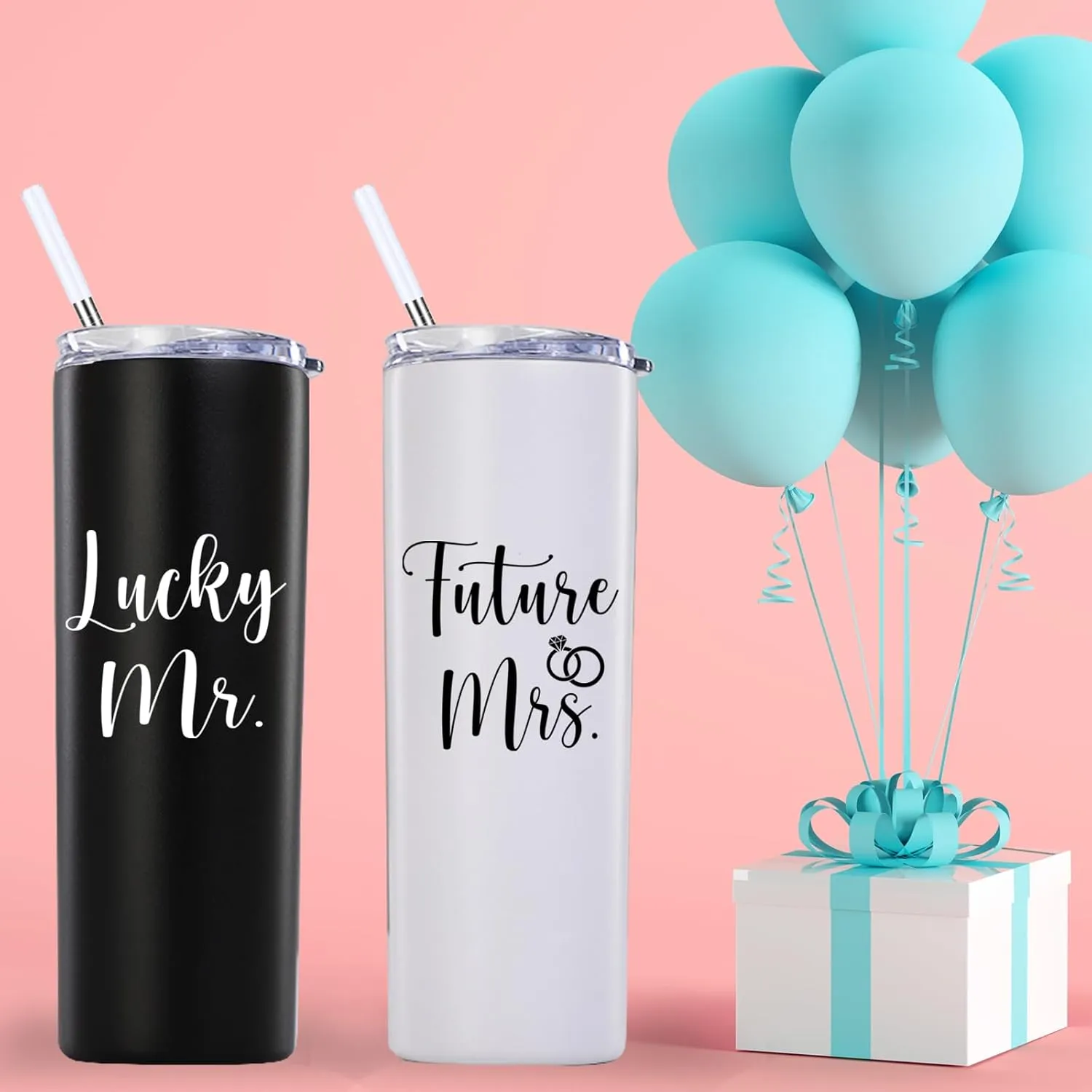 Mamihlap Lucky Mr Future Mrs Skinny Tumbler.Engagement Wedding Bride To Be Newly Engaged Bridal Shower Gifts for Couples.Couple Gift for Fiancee Fiance Bride Groom Mr Mrs.(20oz Black&White)