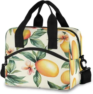 Mango Flower Pattern Lunch Box for Men Women Adults Insulated Lunch Bag Cooler Bag with Adjustable Shoulder Strap for Work Picnic Travel