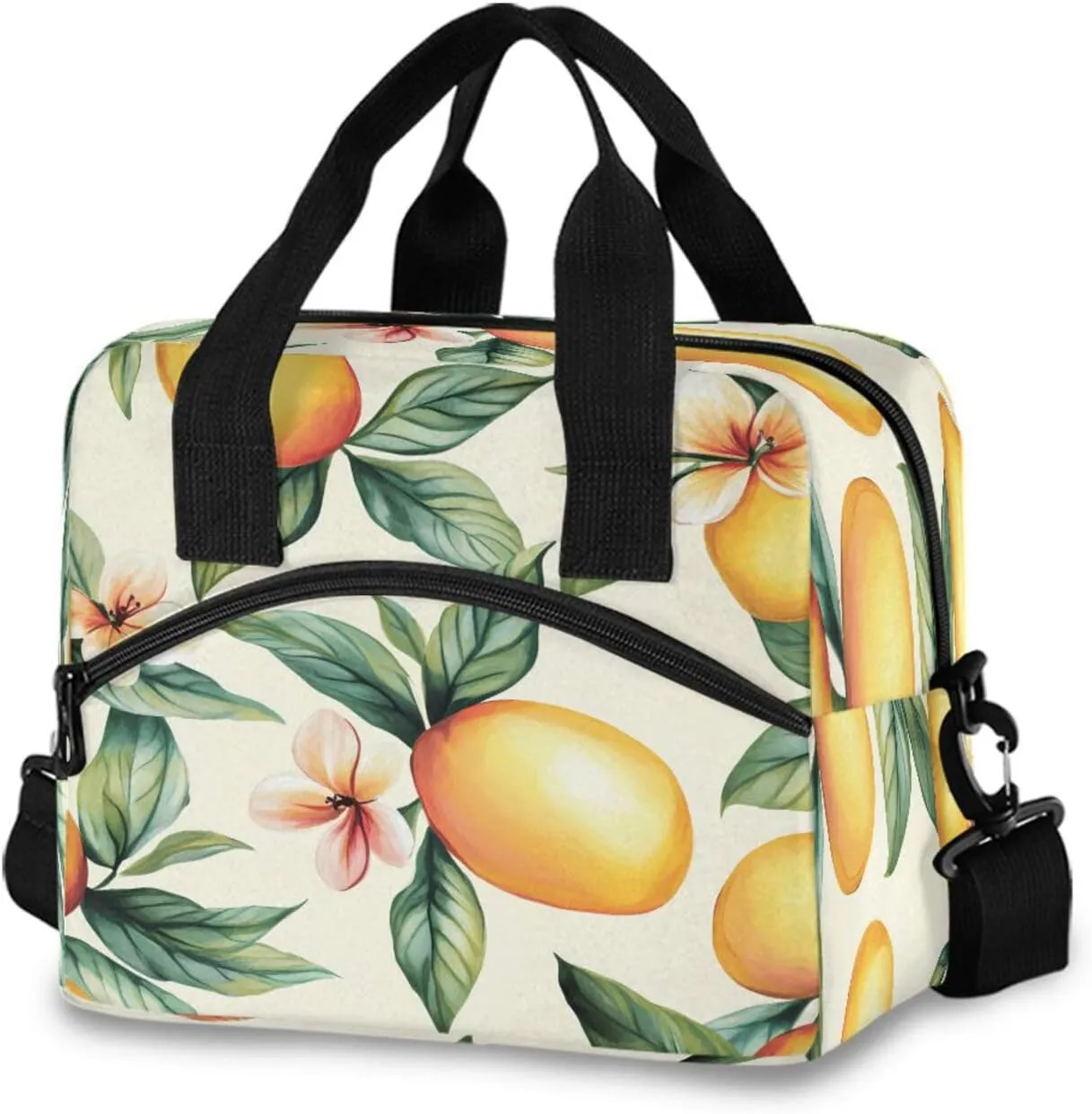 Mango Flower Pattern Lunch Box for Men Women Adults Insulated Lunch Bag Cooler Bag with Adjustable Shoulder Strap for Work Picnic Travel