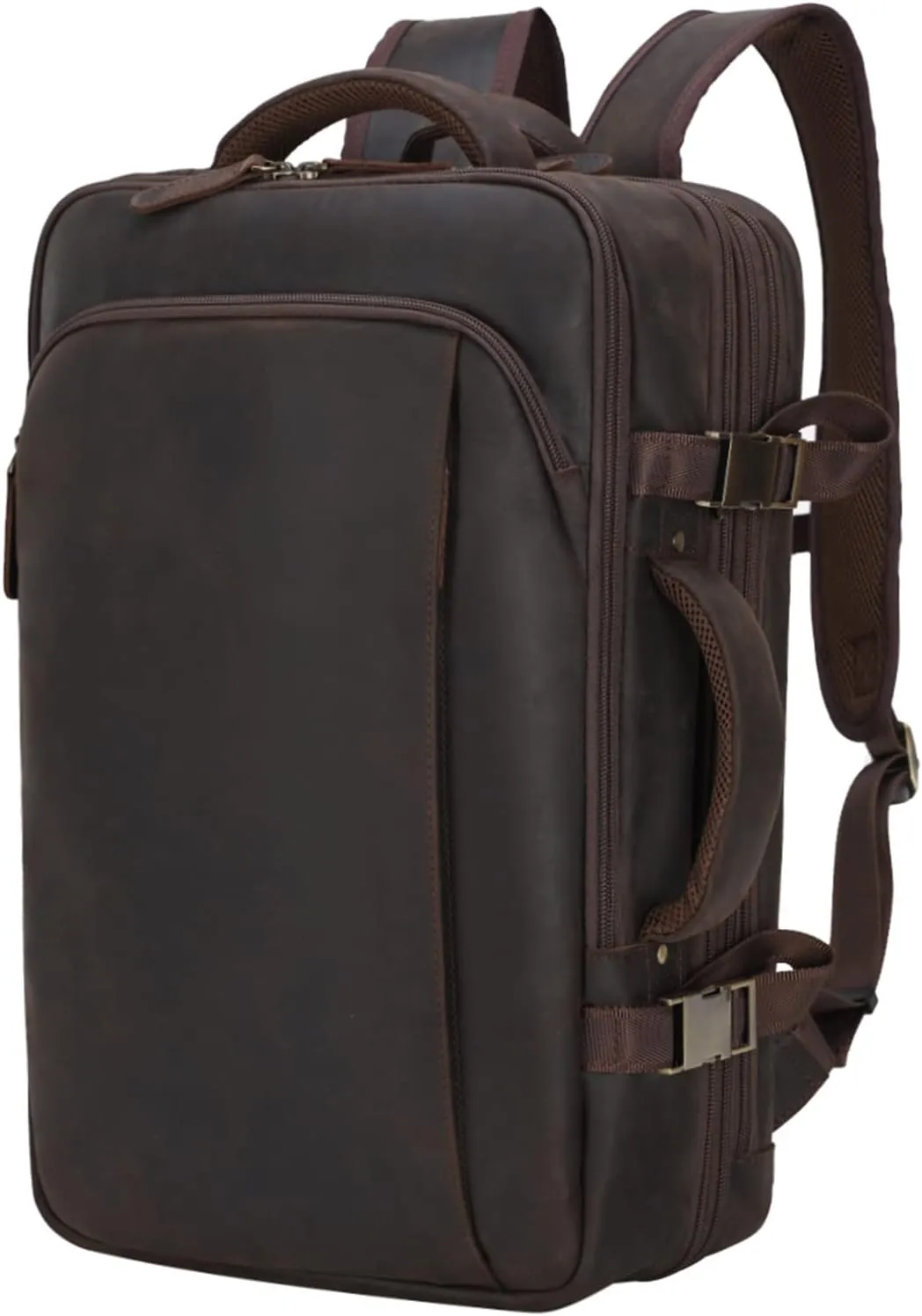 Masa Kawa Leather 15.6 Inch Laptop Backpack for Men Expandable 36L Business Travel Rucksack Daypack Weekender Bag