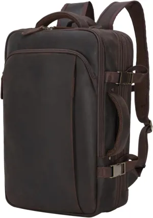 Masa Kawa Leather 15.6 Inch Laptop Backpack for Men Expandable 36L Business Travel Rucksack Daypack Weekender Bag