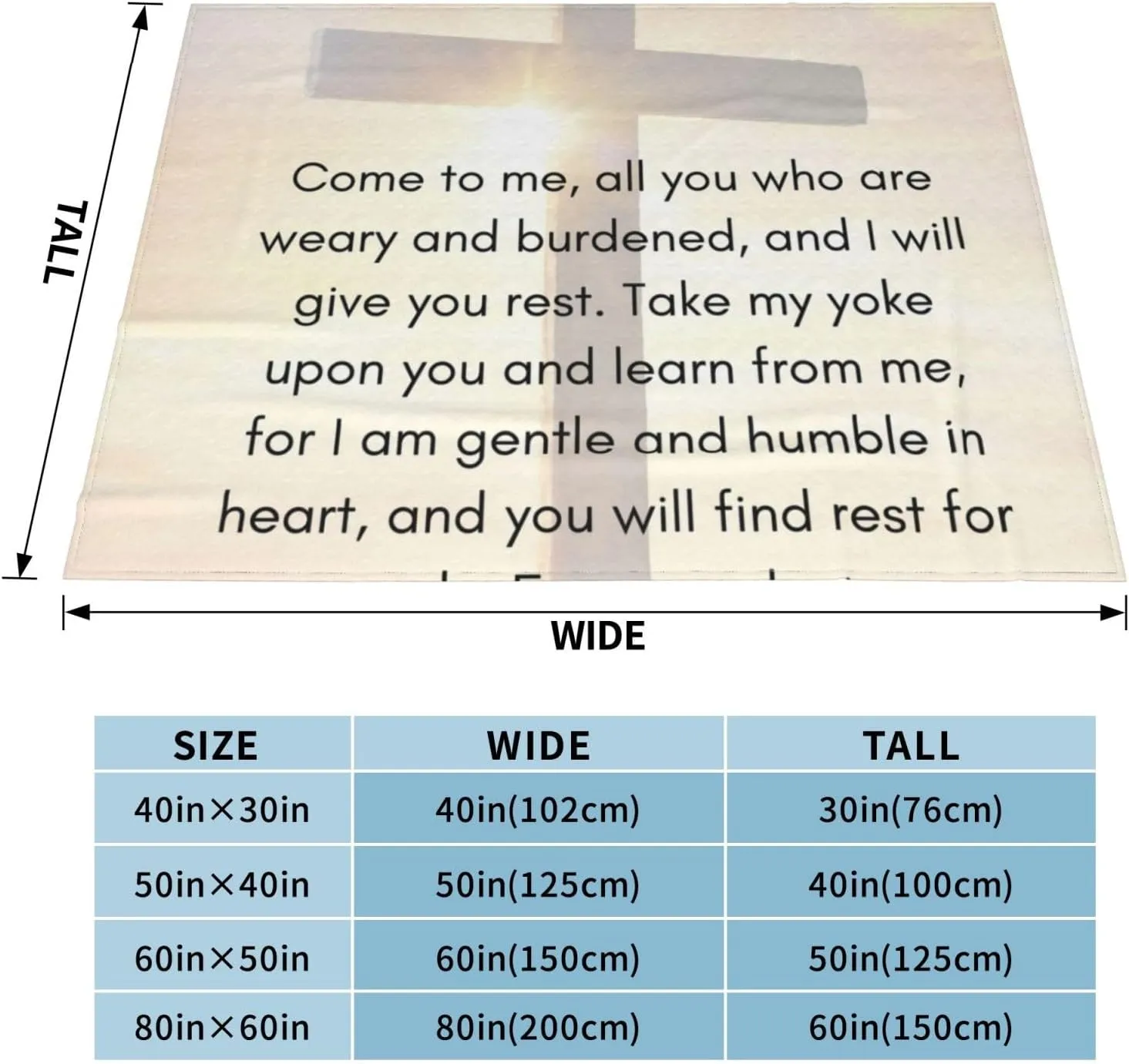 Matthew 11：28-30 40"X30" Flannel Blanket - 100% Soft Polyester, Lightweight and Warm, Suitable for Families, Camping, Travel