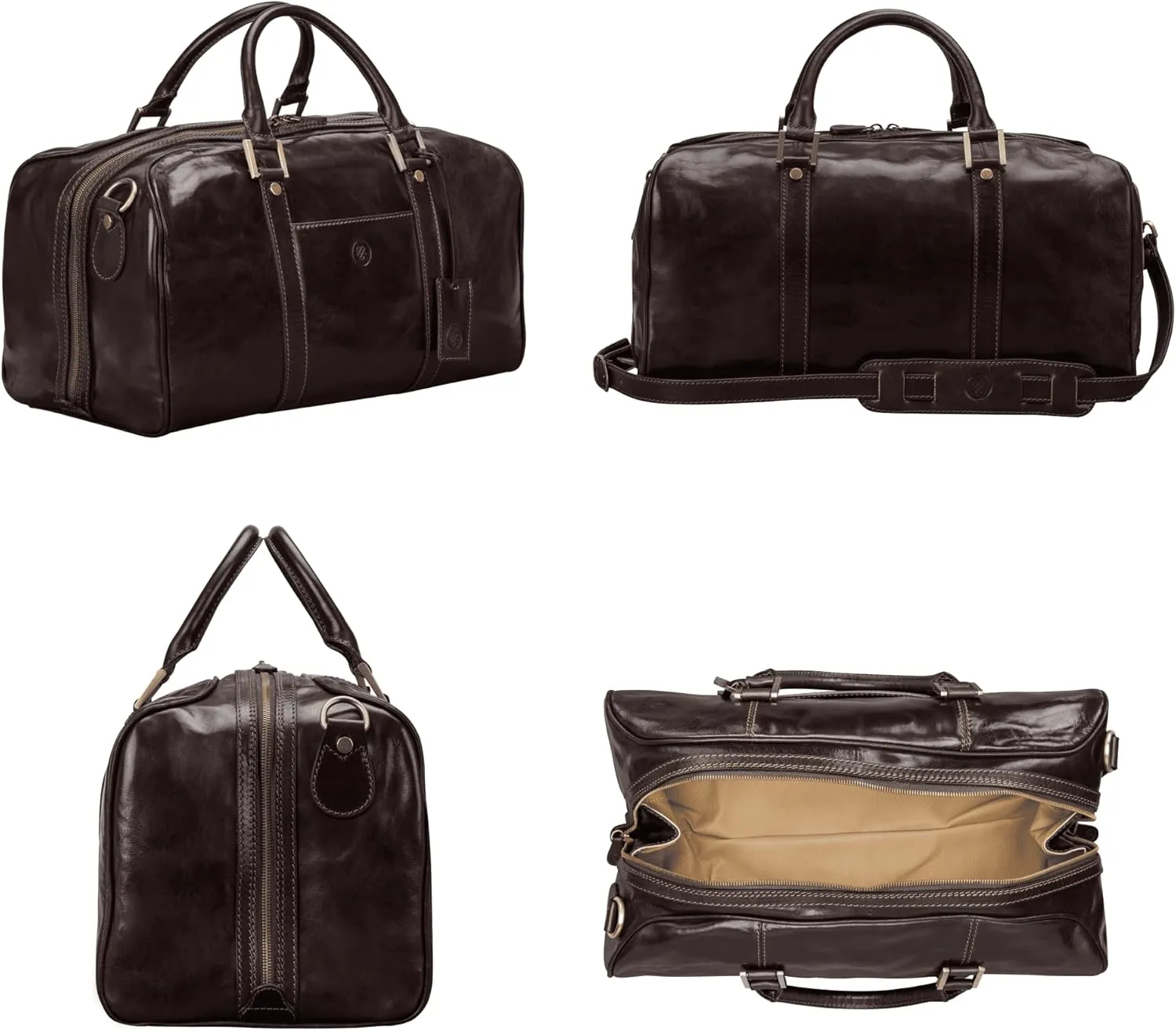 Maxwell Scott - Luxury Leather Small Duffle Bag for Men Women - Hand Luggage Size - Made in Italy - The FleroS Dark Brown