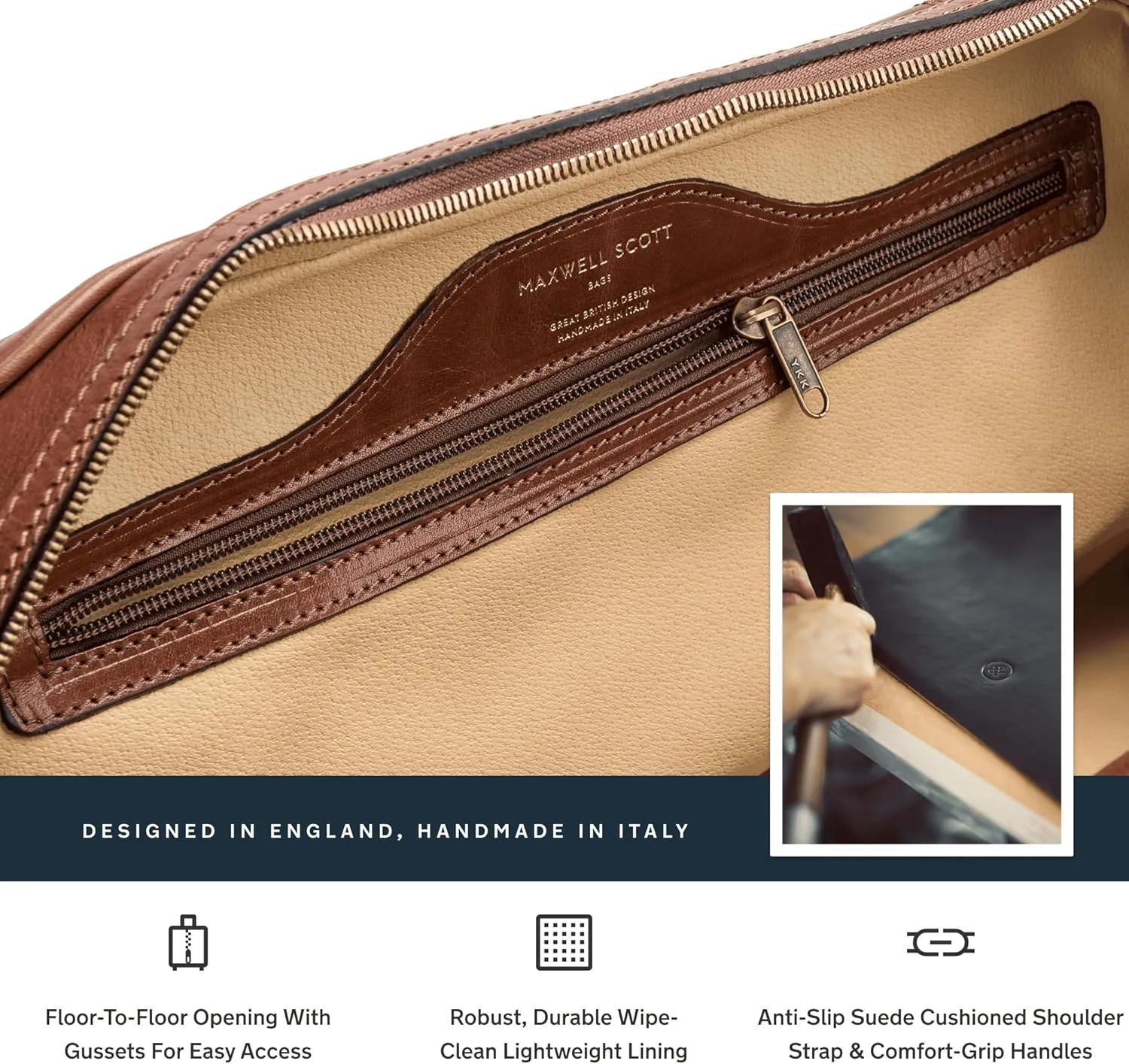 Maxwell Scott - Personalized Luxury Leather Small Duffle Bag for Men Women - Hand Luggage Size - The FleroS - Chestnut Tan