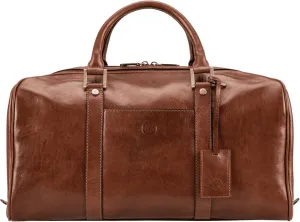 Maxwell Scott - Personalized Luxury Leather Small Duffle Bag for Men Women - Hand Luggage Size - The FleroS - Chestnut Tan