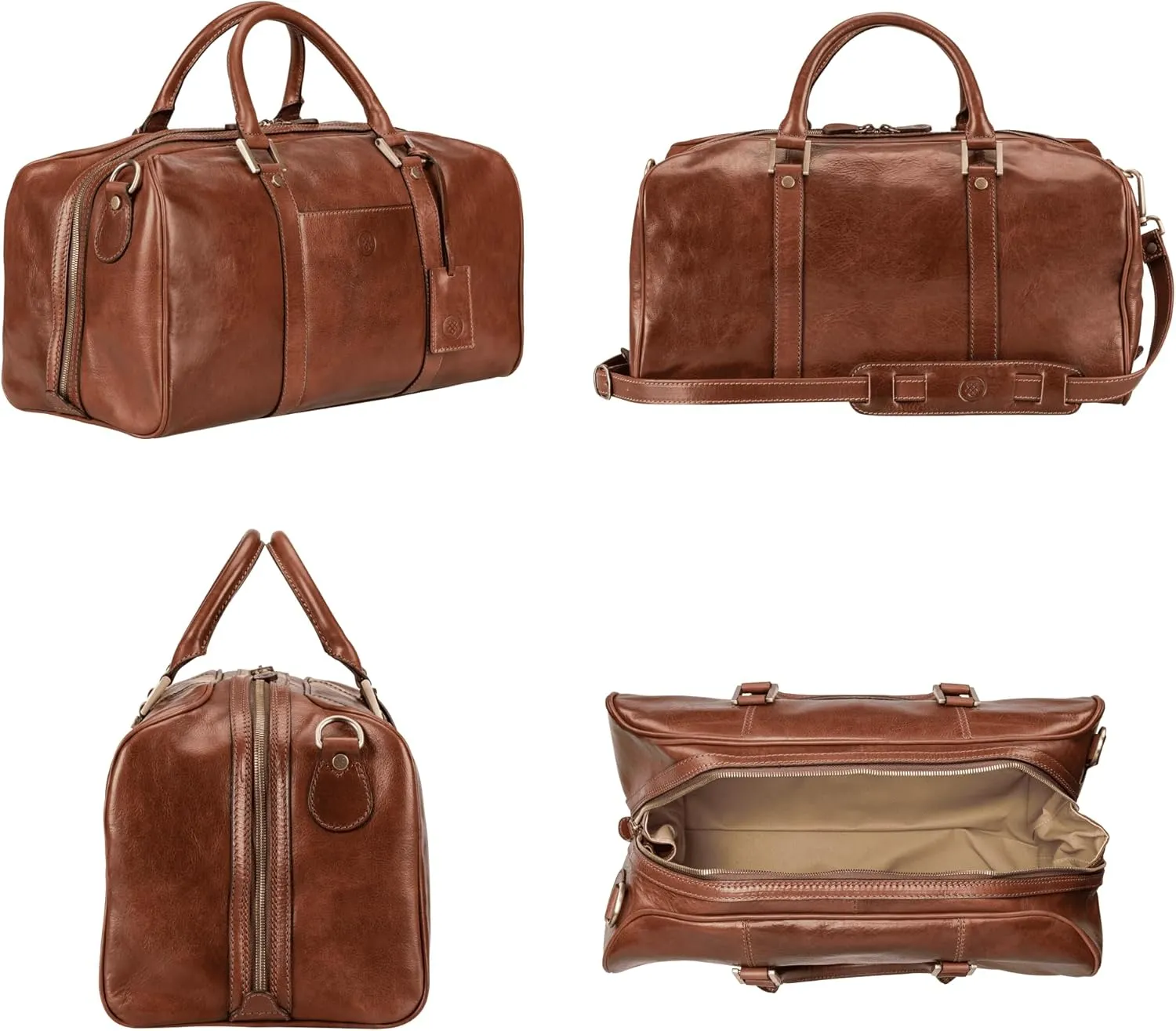 Maxwell Scott - Personalized Luxury Leather Small Duffle Bag for Men Women - Hand Luggage Size - The FleroS - Chestnut Tan