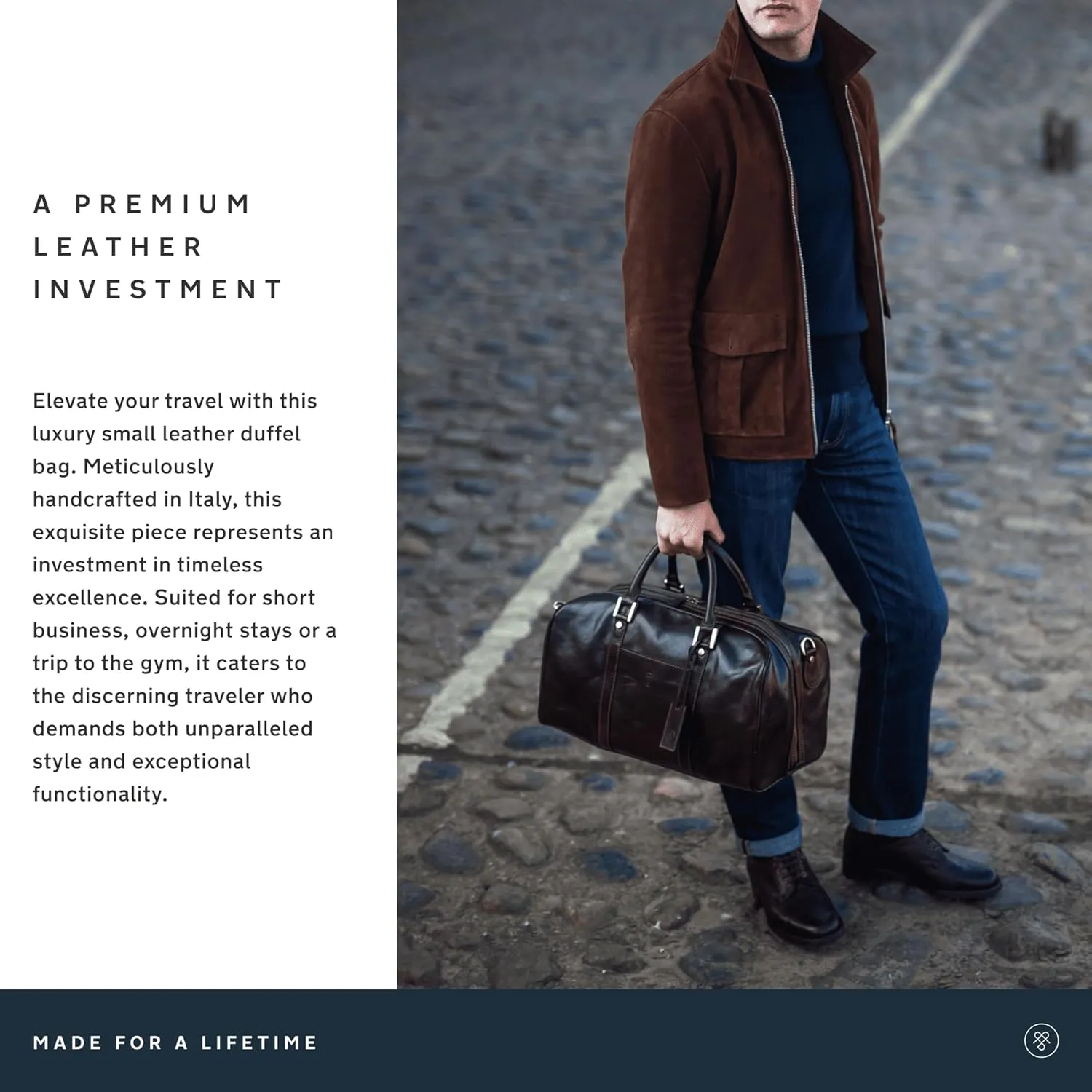 Maxwell Scott - Personalized Luxury Leather Small Duffle Bag for Men Women - Hand Luggage Size - The FleroS - Chestnut Tan