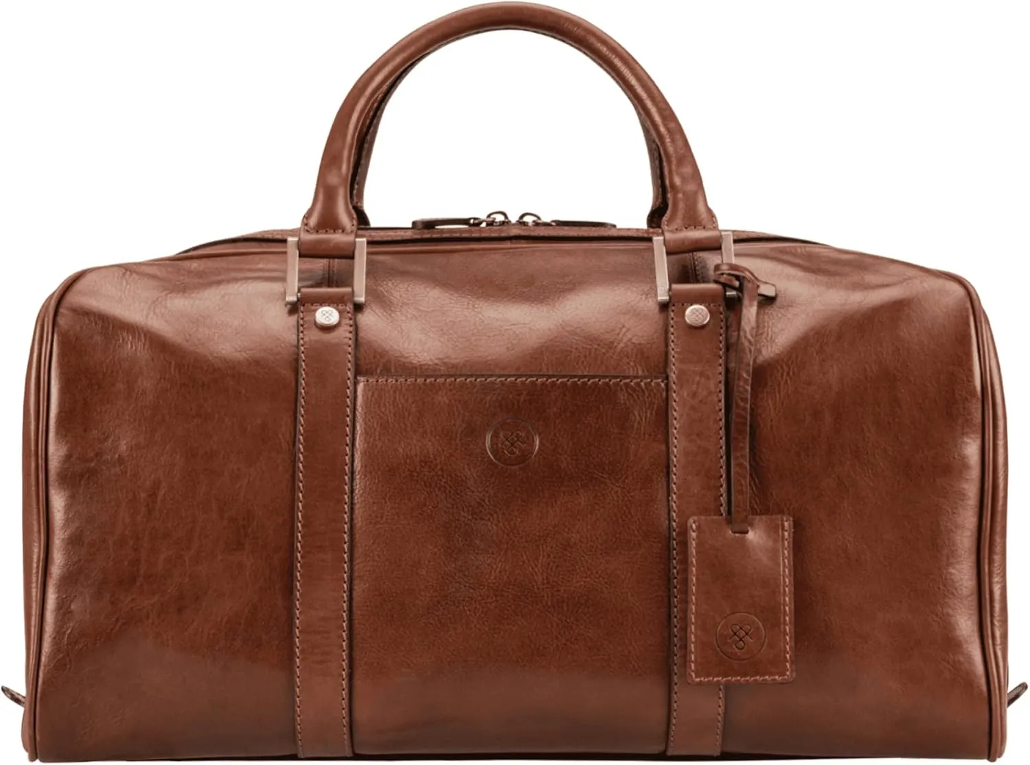 Maxwell Scott - Personalized Luxury Leather Small Duffle Bag for Men Women - Hand Luggage Size - The FleroS - Chestnut Tan