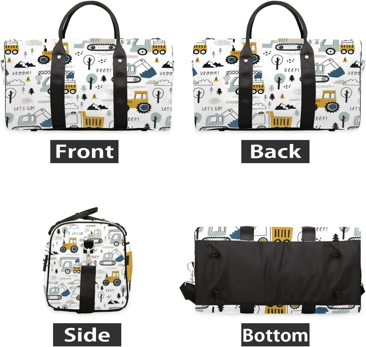 Mechanical Truck Excavator Travel Duffle Bag for Women Men Gym Duffel Foldable Bag Waterproof Weekender Car Truck Duffle Tote