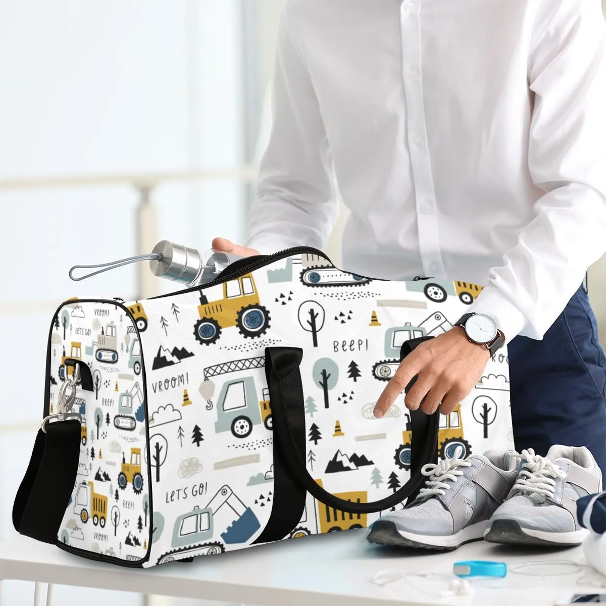 Mechanical Truck Excavator Travel Duffle Bag for Women Men Gym Duffel Foldable Bag Waterproof Weekender Car Truck Duffle Tote