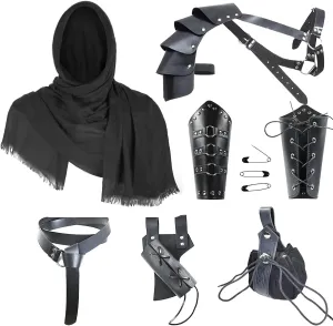 Medieval Knight Leather Men Renaissance Half Shoulder Cape Scarf Buckle Bracers Retro Sword Frog