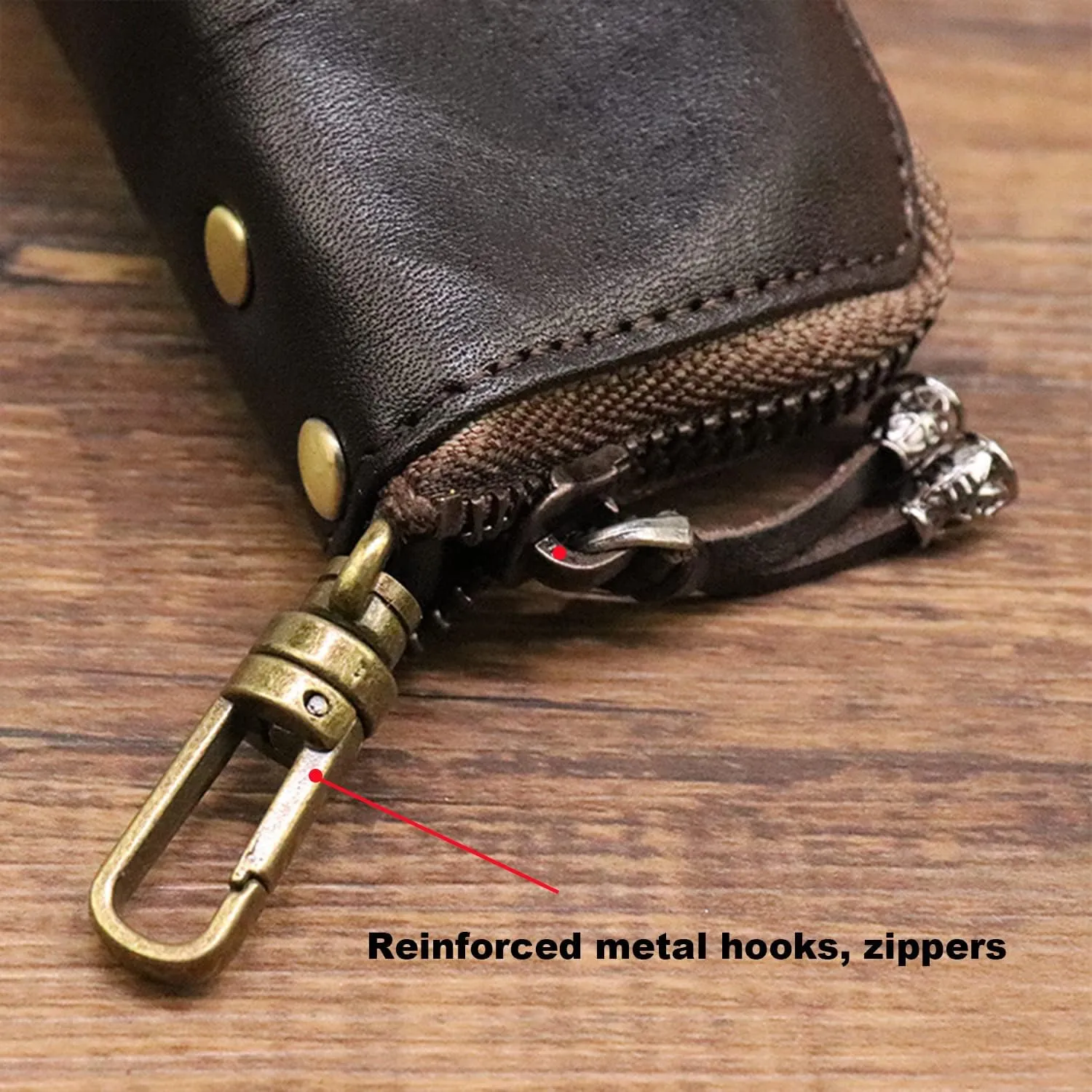 Medieval Leather Zipper Coin Pouch - Genuine Cowhide, Handcrafted，Coin Organizer, Change Holder，Keychain Coin Purse for Men & Women (Yellowish brown)
