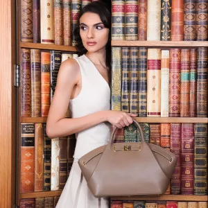 Medium Wax Leather Satchel - Greyish Taupe