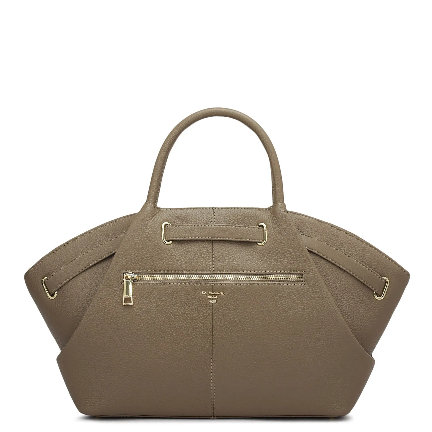 Medium Wax Leather Satchel - Greyish Taupe