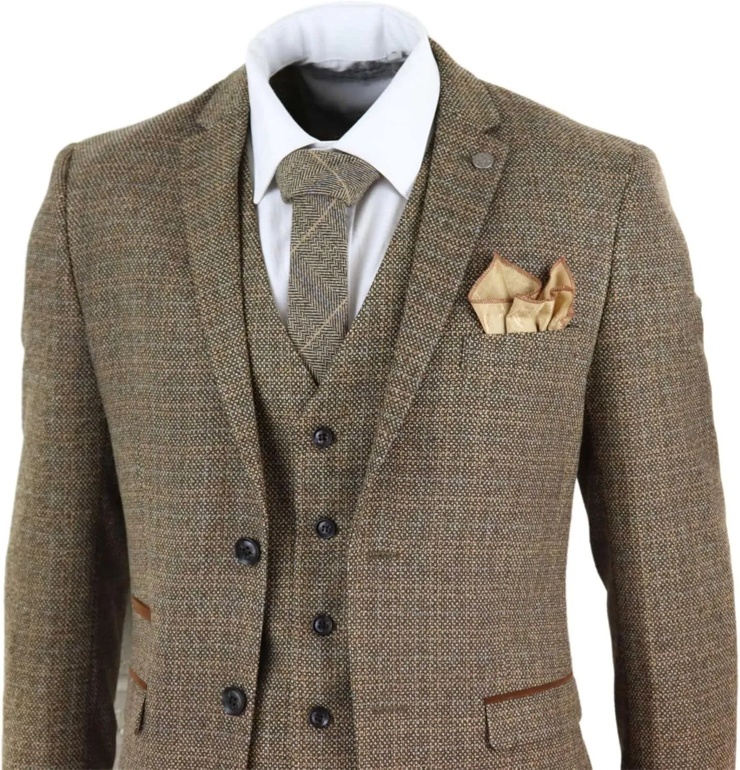 Mens 3 Piece Suit Tweed Check Vintage Retro Tailored Fit 1920s