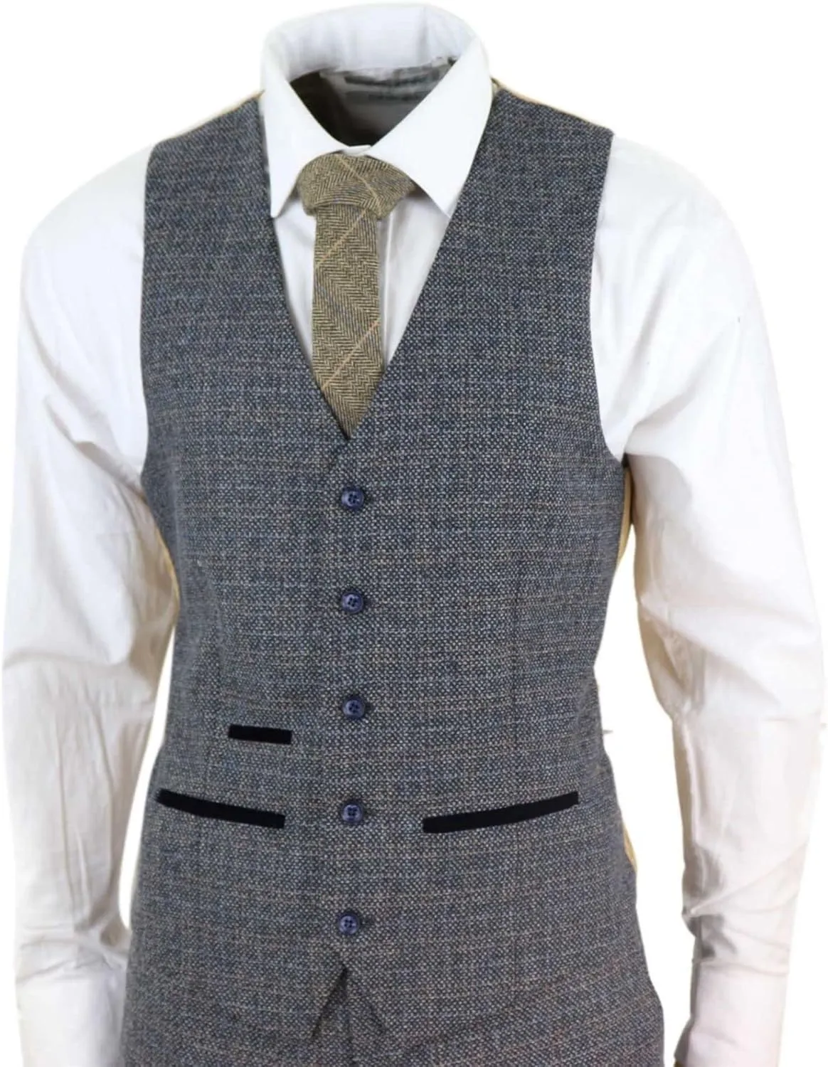 Mens 3 Piece Suit Tweed Check Vintage Retro Tailored Fit 1920s