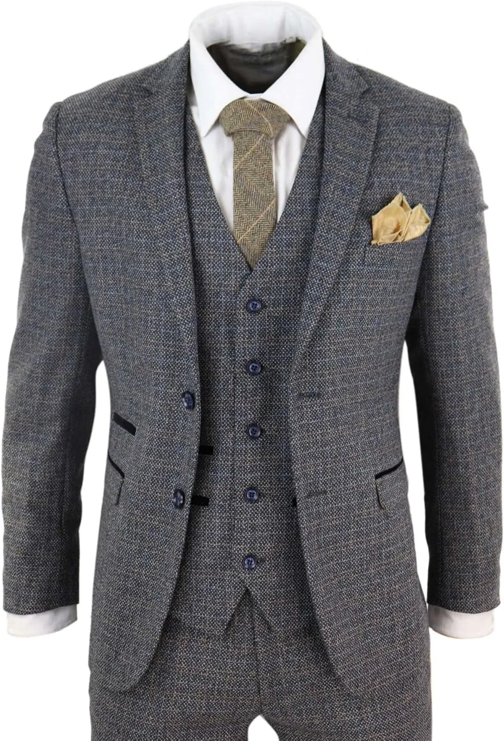 Mens 3 Piece Suit Tweed Check Vintage Retro Tailored Fit 1920s