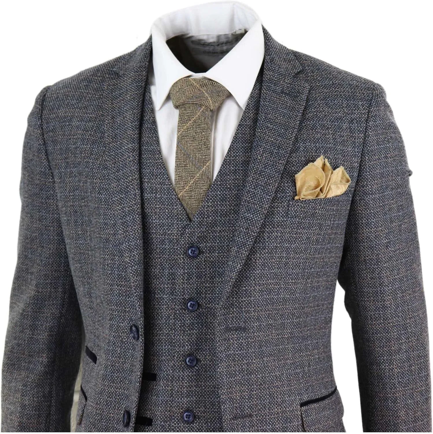 Mens 3 Piece Suit Tweed Check Vintage Retro Tailored Fit 1920s