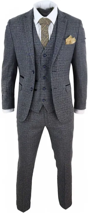 Mens 3 Piece Suit Tweed Check Vintage Retro Tailored Fit 1920s