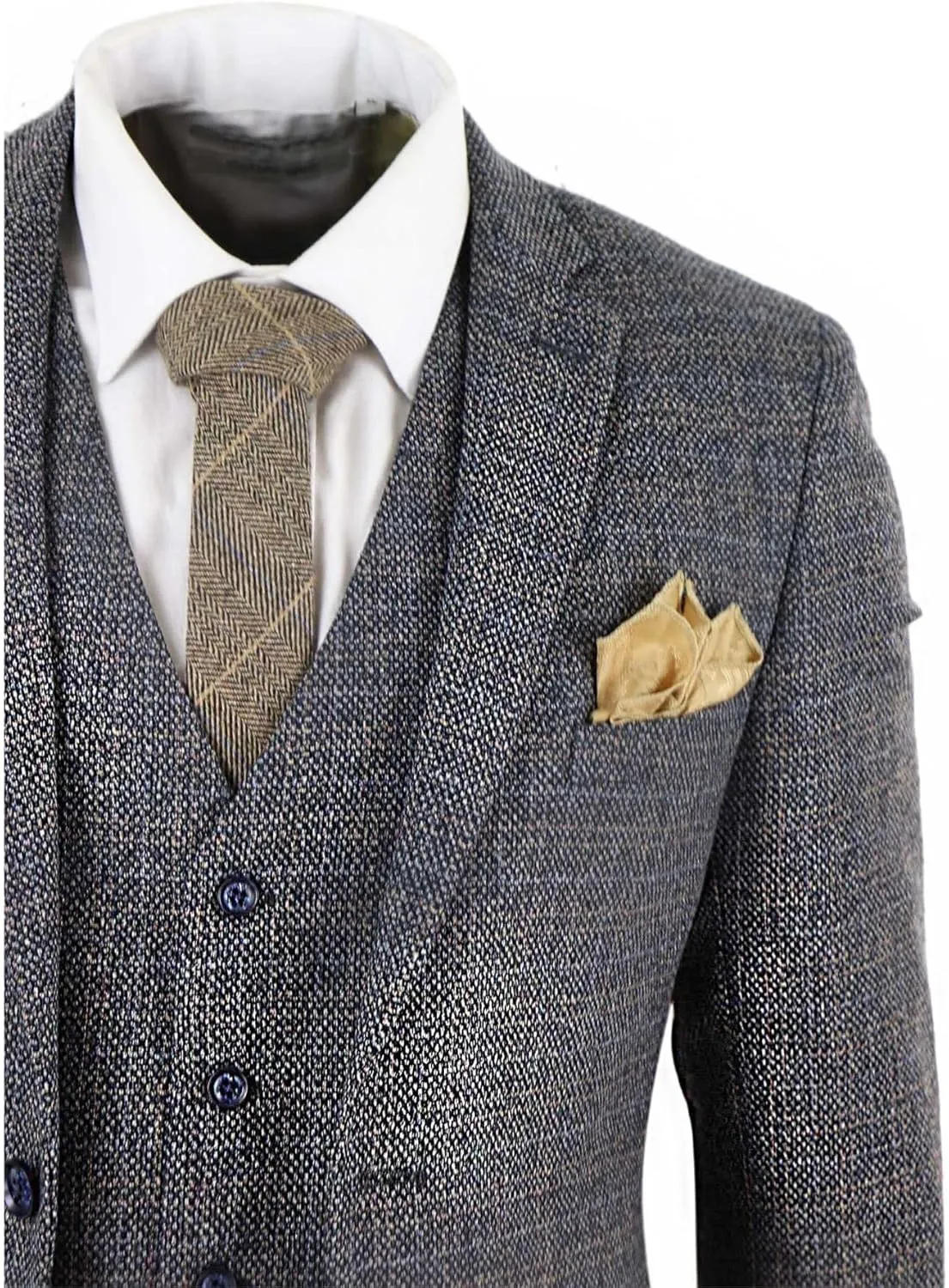 Mens 3 Piece Suit Tweed Check Vintage Retro Tailored Fit 1920s