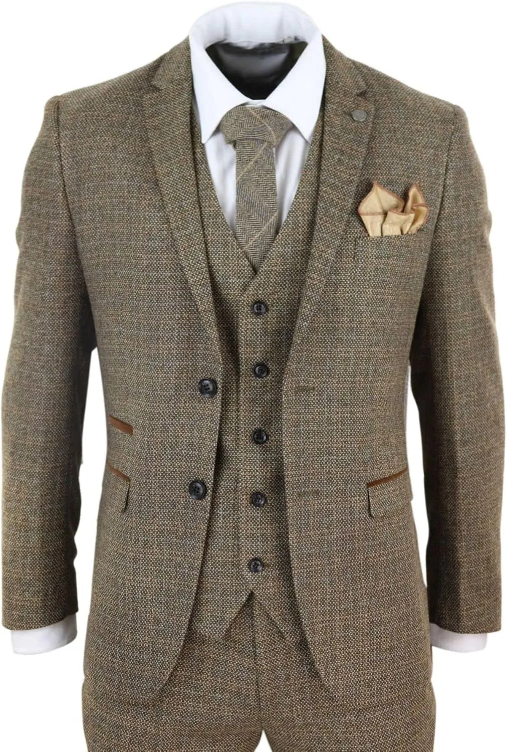 Mens 3 Piece Suit Tweed Check Vintage Retro Tailored Fit 1920s