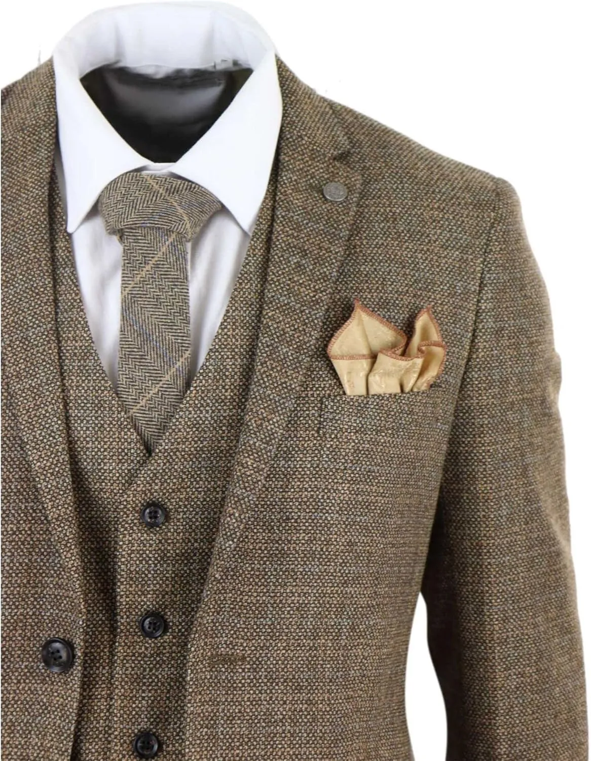 Mens 3 Piece Suit Tweed Check Vintage Retro Tailored Fit 1920s
