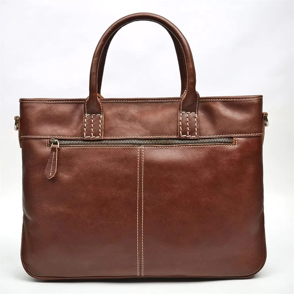 Men's Bag Handbag Leather Computer Bag 14 Inch Retro Briefcase