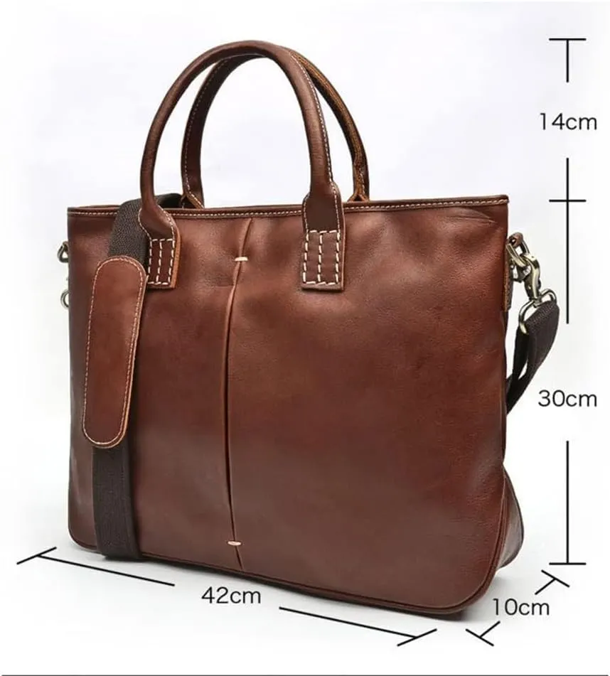 Men's Bag Handbag Leather Computer Bag 14 Inch Retro Briefcase