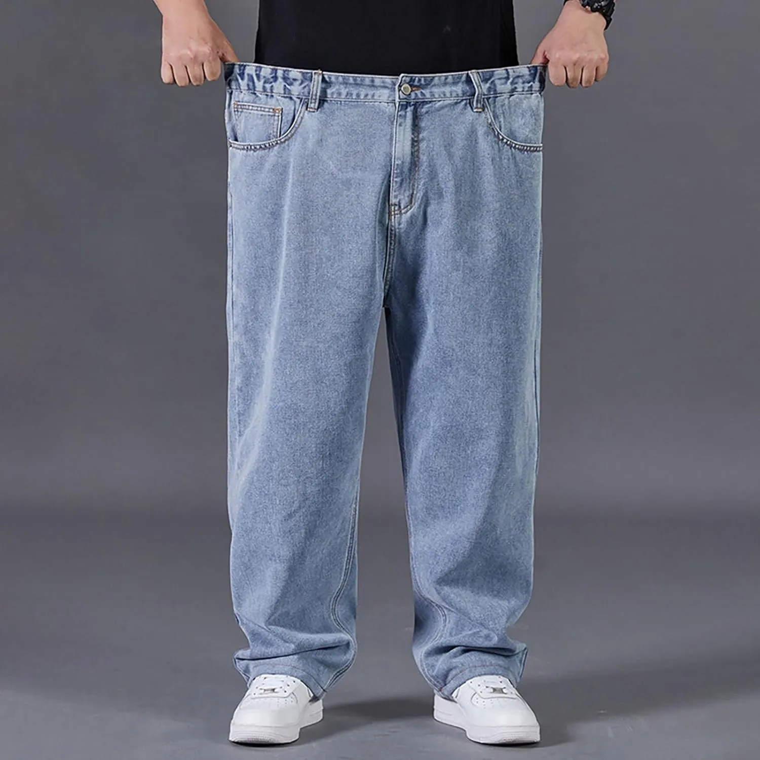 Men's Baggy Wide Leg Jeans Loose Fit Streetwear Y2k Hip Hop Denim Pants Oversized High Waisted Trousers Jeans L-10XL