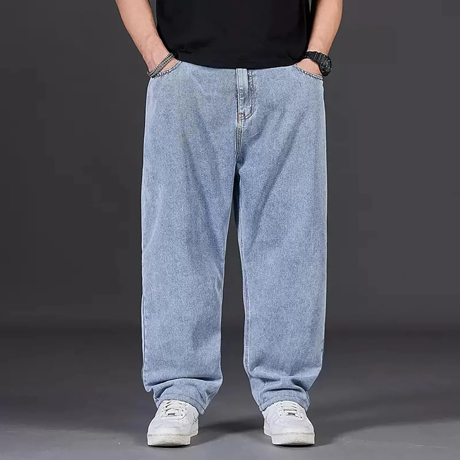 Men's Baggy Wide Leg Jeans Loose Fit Streetwear Y2k Hip Hop Denim Pants Oversized High Waisted Trousers Jeans L-10XL
