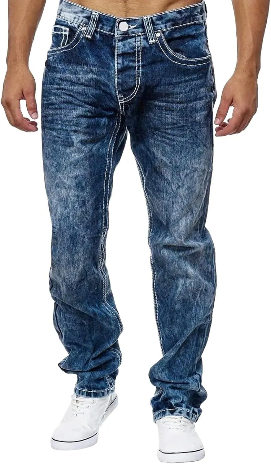 Men's Classic Relaxed Fit Waist Solid Color Slim Toe Jeans Loose Wide Men's Pants Stretch Jeans for Men Fitted Jeans