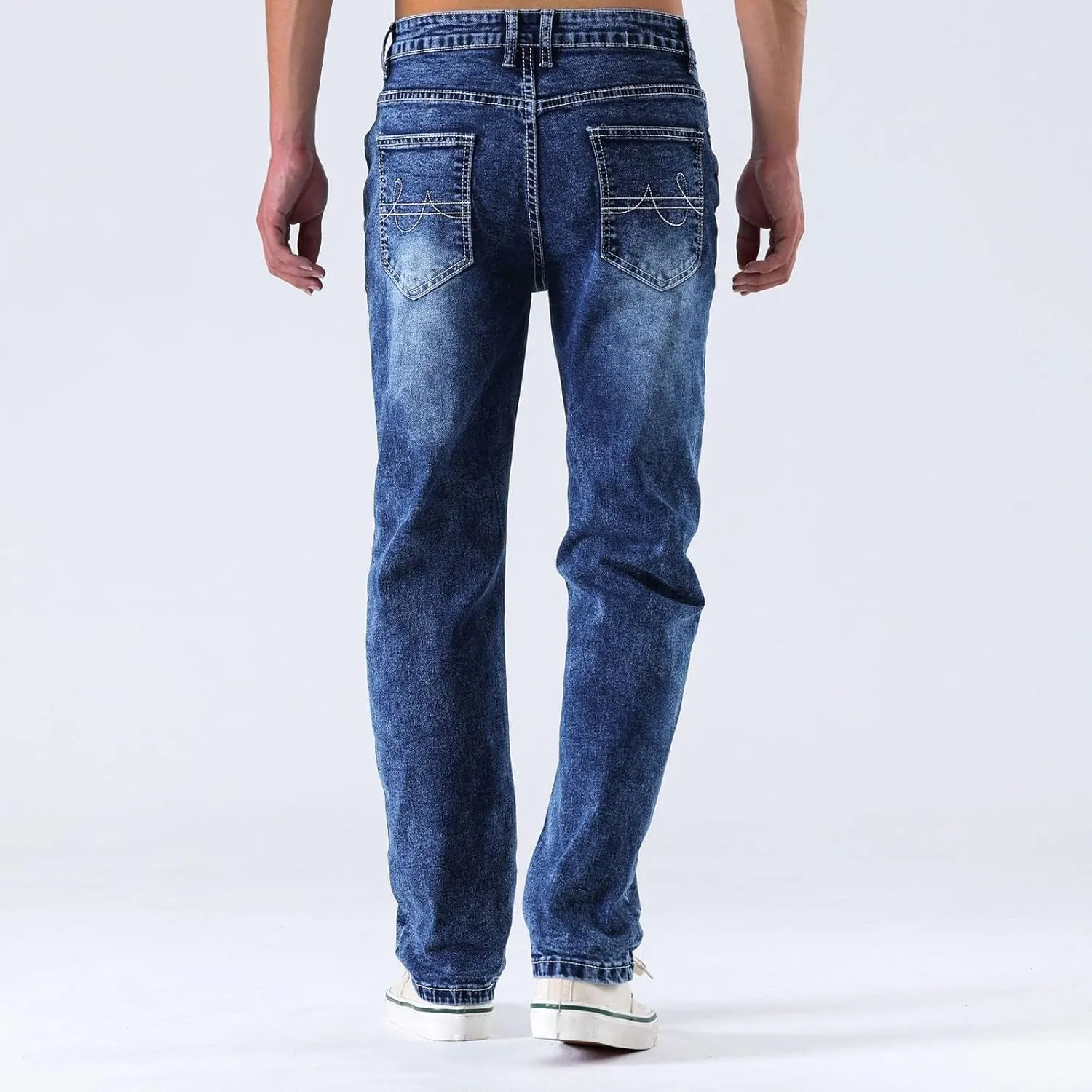 Men's Classic Relaxed Fit Waist Solid Color Slim Toe Jeans Loose Wide Men's Pants Stretch Jeans for Men Fitted Jeans