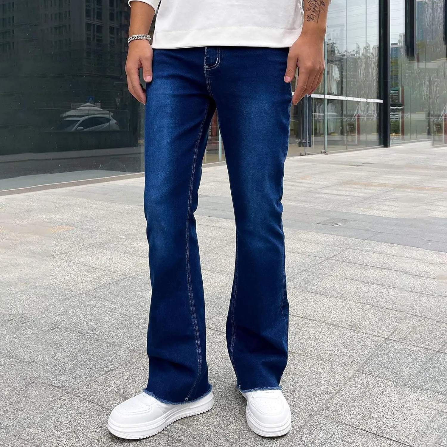 Men's Classic Relaxed Fit Waist Solid Color Slim Toe Jeans Loose Wide Men's Pants Stretch Jeans for Men Fitted Jeans
