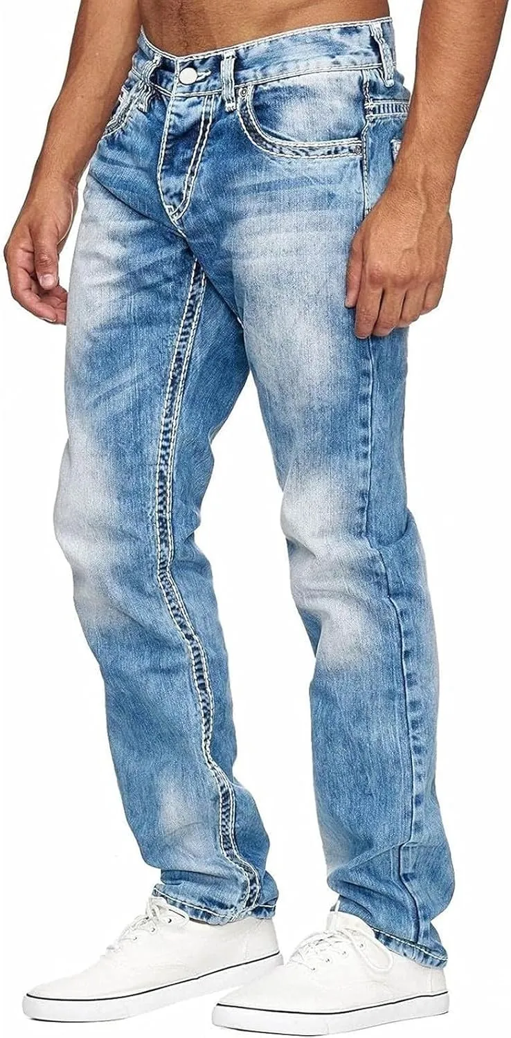 Men's Classic Relaxed Fit Waist Solid Color Slim Toe Jeans Loose Wide Men's Pants Stretch Jeans for Men Fitted Jeans