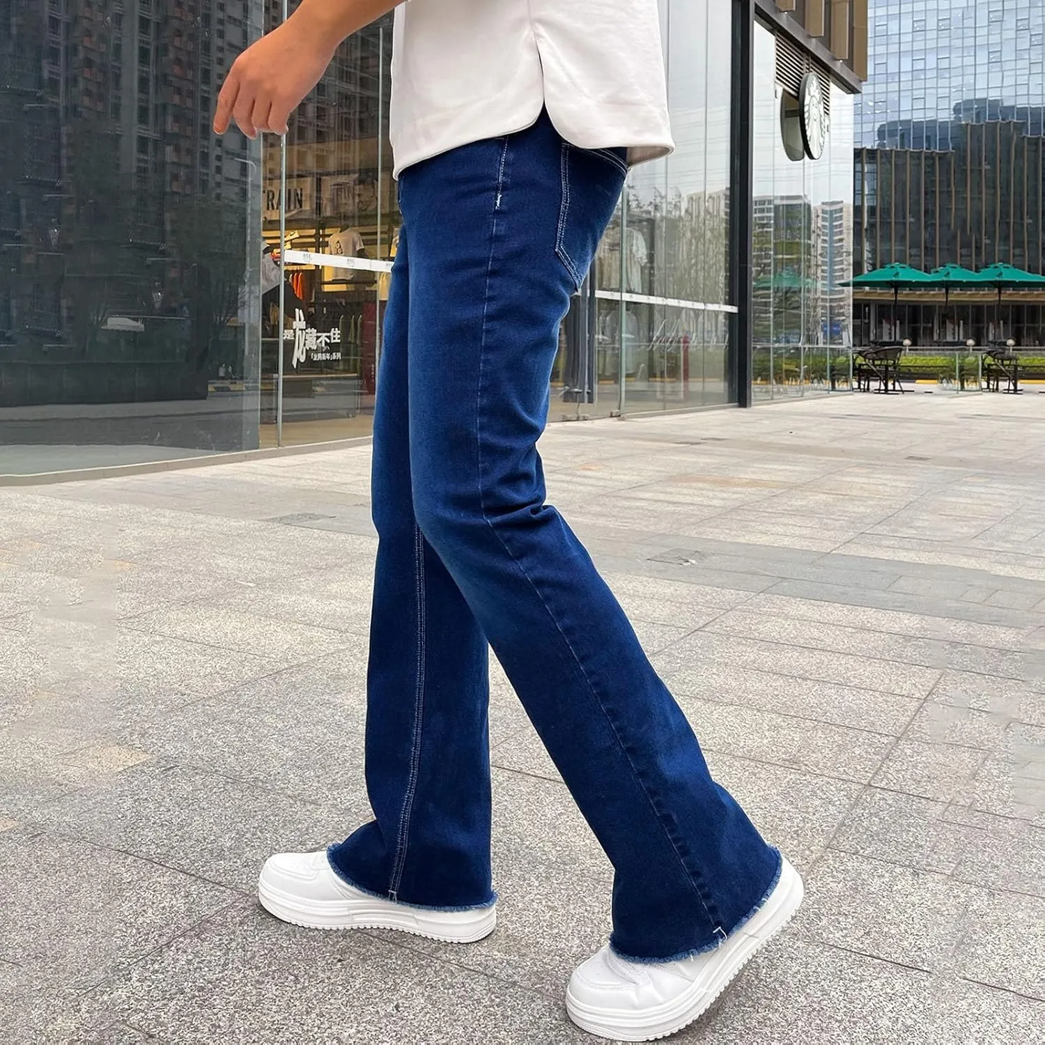 Men's Classic Relaxed Fit Waist Solid Color Slim Toe Jeans Loose Wide Men's Pants Stretch Jeans for Men Fitted Jeans