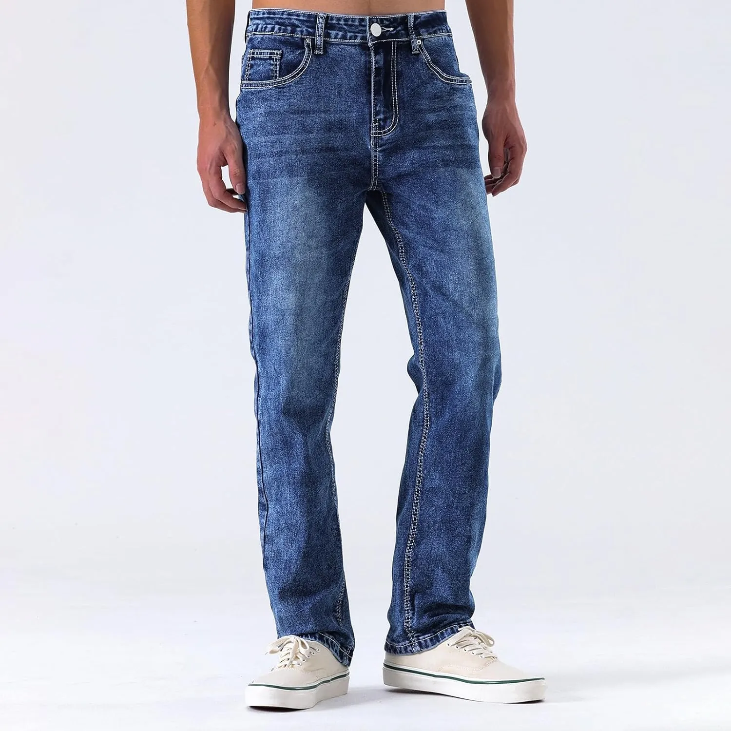 Men's Classic Relaxed Fit Waist Solid Color Slim Toe Jeans Loose Wide Men's Pants Stretch Jeans for Men Fitted Jeans