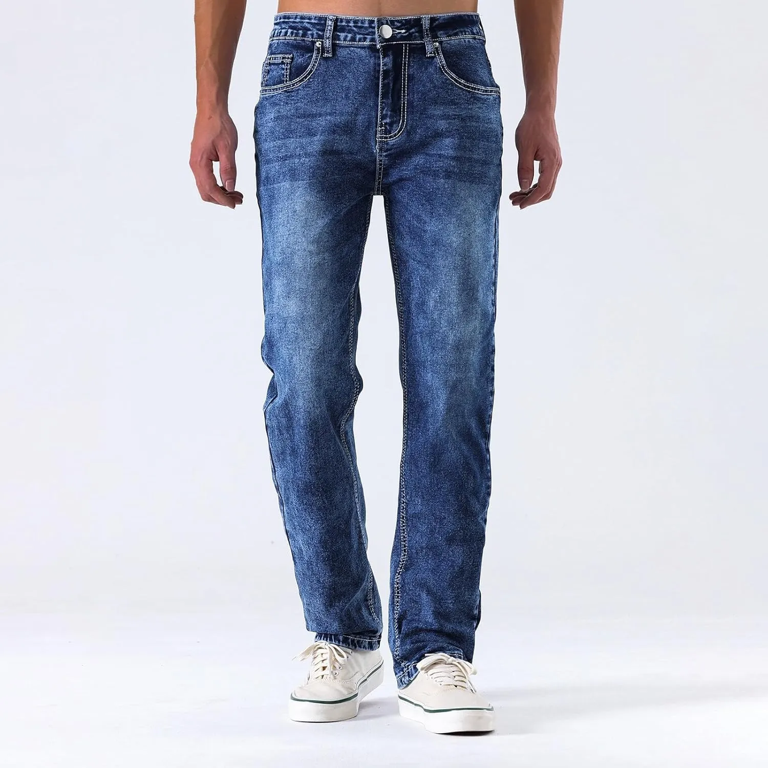 Men's Classic Relaxed Fit Waist Solid Color Slim Toe Jeans Loose Wide Men's Pants Stretch Jeans for Men Fitted Jeans