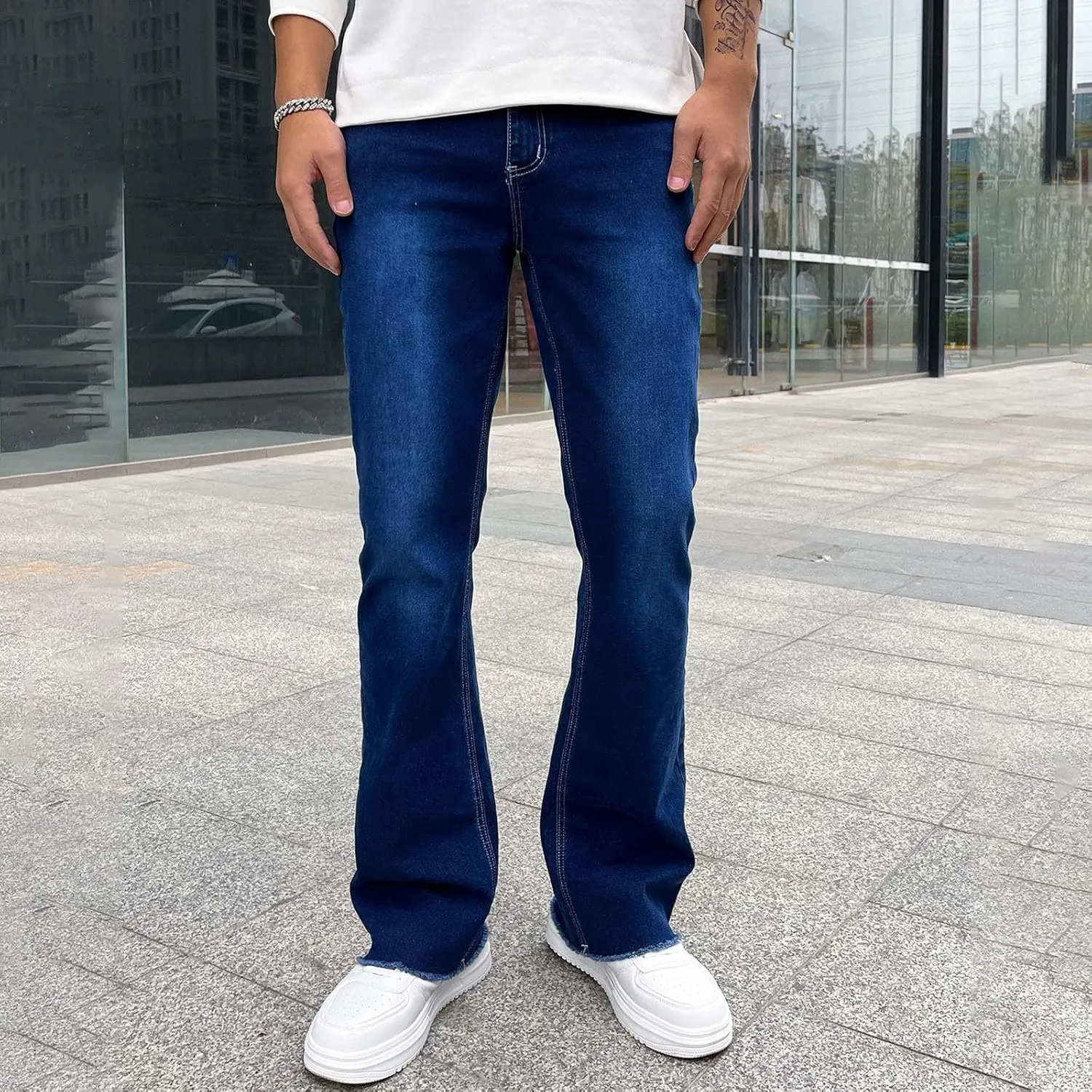 Men's Classic Relaxed Fit Waist Solid Color Slim Toe Jeans Loose Wide Men's Pants Stretch Jeans for Men Fitted Jeans