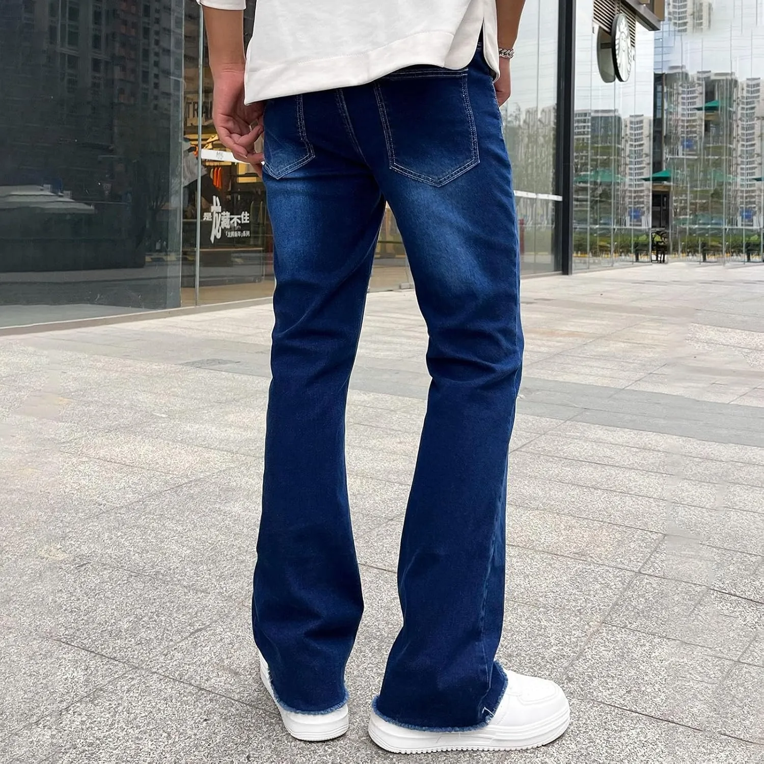 Men's Classic Relaxed Fit Waist Solid Color Slim Toe Jeans Loose Wide Men's Pants Stretch Jeans for Men Fitted Jeans