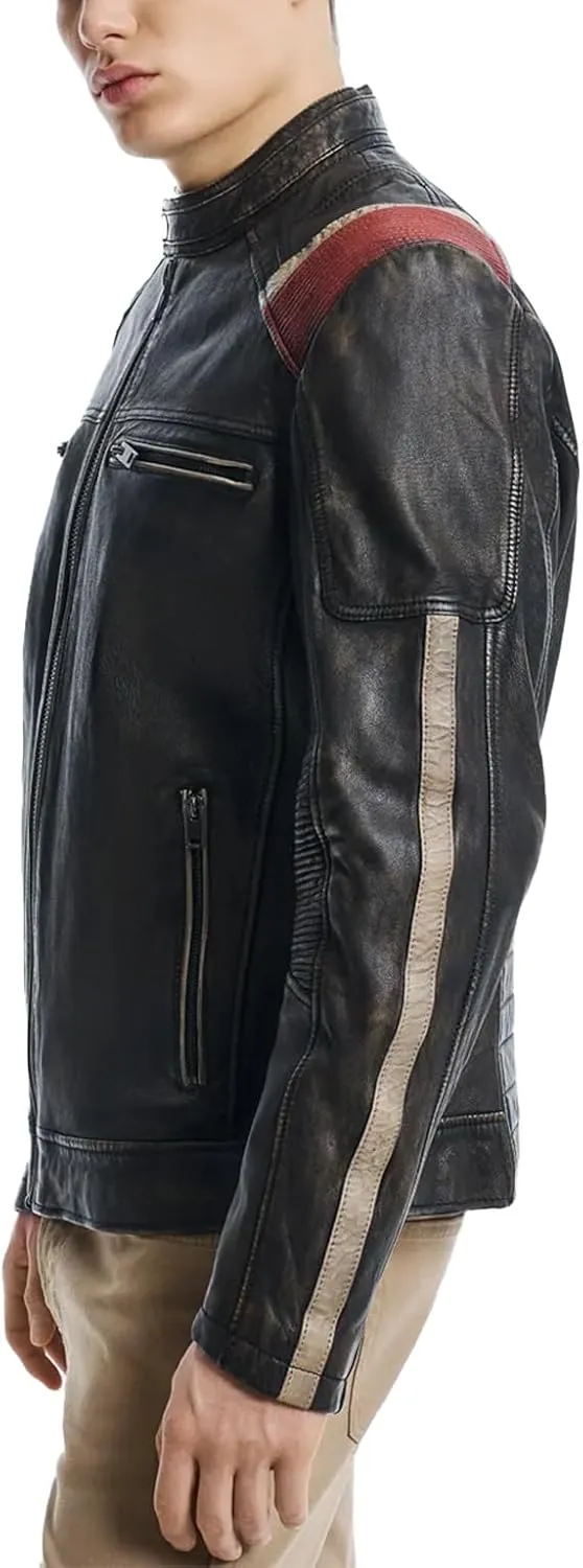 Men's Premium Cafe Racer Motorcycle Genuine Leather Retro Style Biker Jacket - Leather Jackets for Men