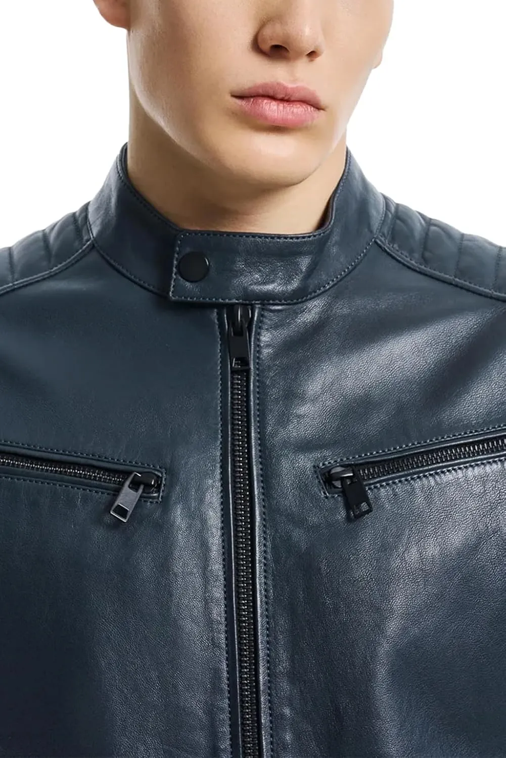 Men's Premium Cafe Racer Motorcycle Genuine Leather Retro Style Biker Jacket - Leather Jackets for Men