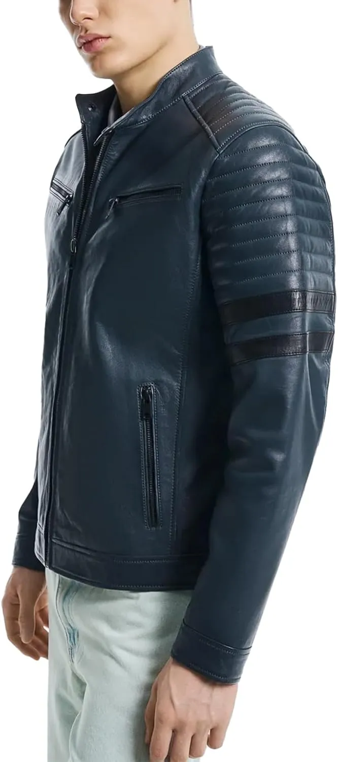 Men's Premium Cafe Racer Motorcycle Genuine Leather Retro Style Biker Jacket - Leather Jackets for Men