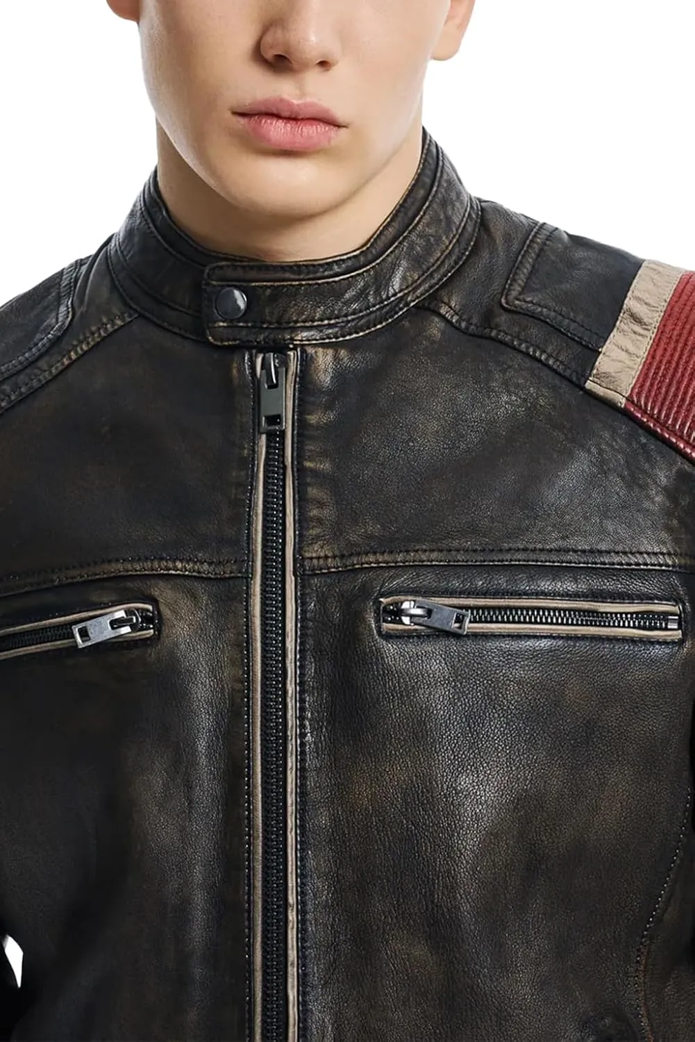Men's Premium Cafe Racer Motorcycle Genuine Leather Retro Style Biker Jacket - Leather Jackets for Men