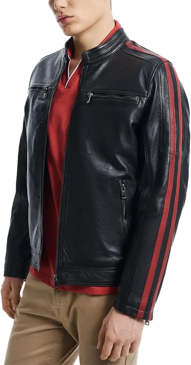 Men's Premium Cafe Racer Motorcycle Genuine Leather Retro Style Biker Jacket - Leather Jackets for Men